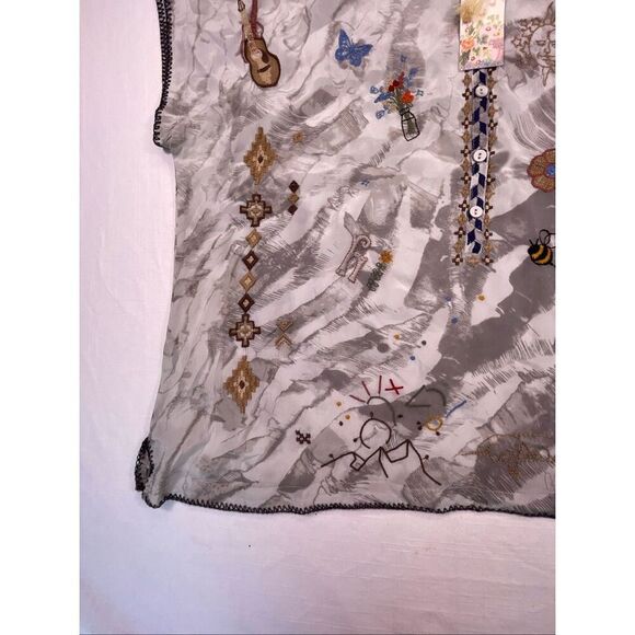 Johnny Was Multicolor Josefina Embroidered Bees Boho Silk Blouse Size 2X NWT - Picture 4 of 13